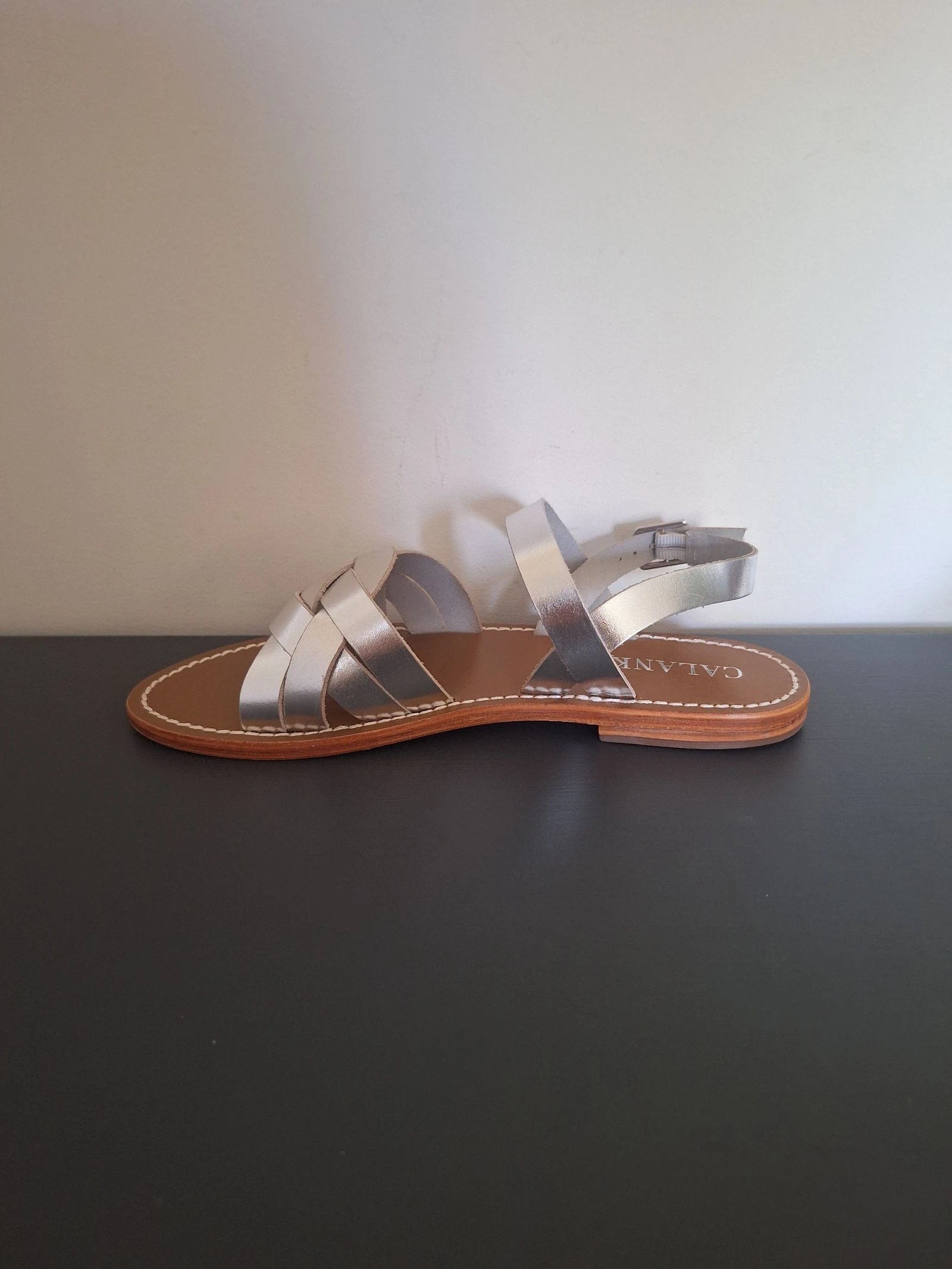 Calank zilverkleurige bruine leren sandalen maat 38 – photo 3